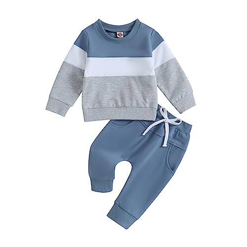 Geagodelia Baby Jungen Kleidung Outfit Babykleidung Set Langarmshirt Sweatshirt + Hose Neugeborene Weiche Babyset Zweiteiler Patchwork (D - Blau & Grau, 0-6 Monate) von Geagodelia