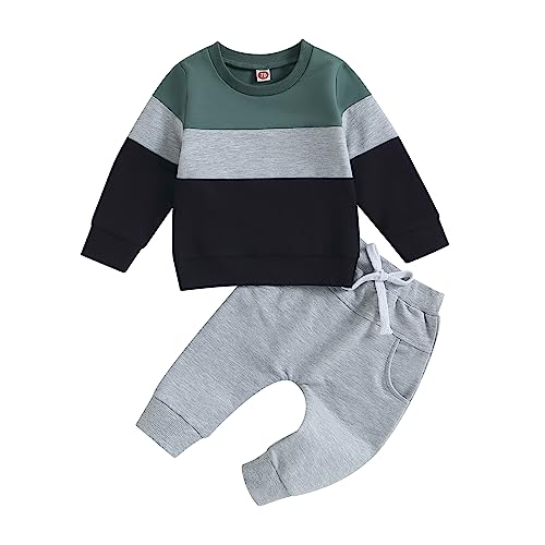 Geagodelia Baby Jungen Kleidung Outfit Babykleidung Set Langarmshirt Sweatshirt + Hose Neugeborene Weiche Babyset Zweiteiler Patchwork (D - Grau & Schwarz, 2-3 Jahre) von Geagodelia