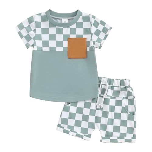 Geagodelia Baby Jungen Kleidung Outfit Babykleidung Set T-Shirt Top + Shorts Neugeborene Kleinkinder Weiche Babyset Patchwork Zweiteiler Sommer (B - Blau, 3-4 Jahre) von Geagodelia