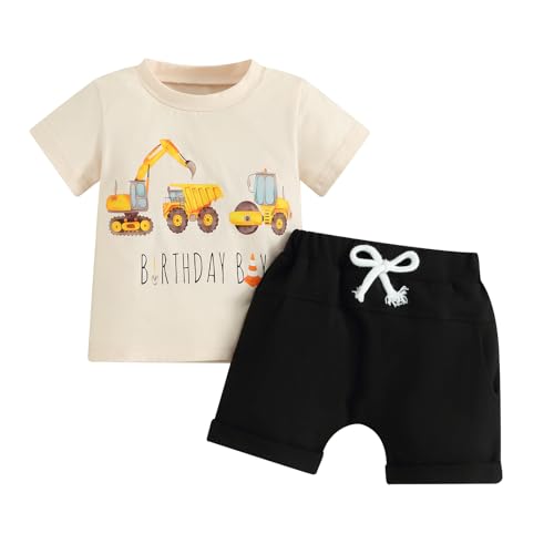 Geagodelia Baby Jungen Kleidung Outfit Babykleidung Set T-Shirt Top + Shorts Neugeborene Kleinkinder Weiche Babyset Sommer Zweiteiler (Beige 12 - Bagger, 18-24 Monate) von Geagodelia