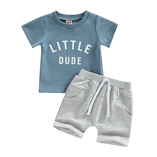 Geagodelia Baby Jungen Kleidung Outfit Babykleidung Set T-Shirt Top + Shorts Neugeborene Kleinkinder Weiche Babyset Sommer Zweiteiler (Blau 90 - Little Dude, 6-12 Monate) von Geagodelia