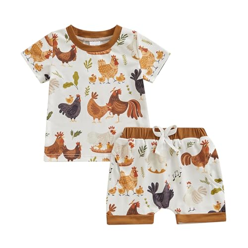 Geagodelia Baby Jungen Kleidung Outfit Babykleidung Set T-Shirt Top + Shorts Neugeborene Kleinkinder Weiche Babyset Sommer Zweiteiler (Mehrfarbig 65 - Huhn, 6-12 Monate) von Geagodelia