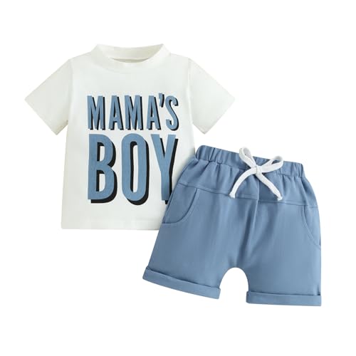 Geagodelia Baby Jungen Kleidung Outfit Babykleidung Set T-Shirt Top + Shorts Neugeborene Kleinkinder Weiche Babyset Sommer Zweiteiler (Weiß 40 - Mama's Boy, 0-6 Monate) von Geagodelia