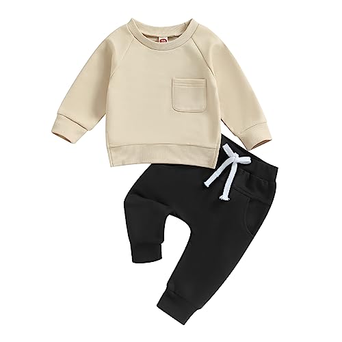 Geagodelia Baby Jungen Kleidung Set Langarmshirt und Hose Herbst Winter Bekleidungssets Neugeborenen Set Kleinkinder Outfits (0826-01#Beige, 0-6 Months) von Geagodelia