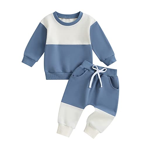 Geagodelia Baby Jungen Kleidung Set Langarmshirt und Hose Herbst Winter Bekleidungssets Neugeborenen Set Kleinkinder Outfits (B 01- Blau, 12-18 Monate) von Geagodelia