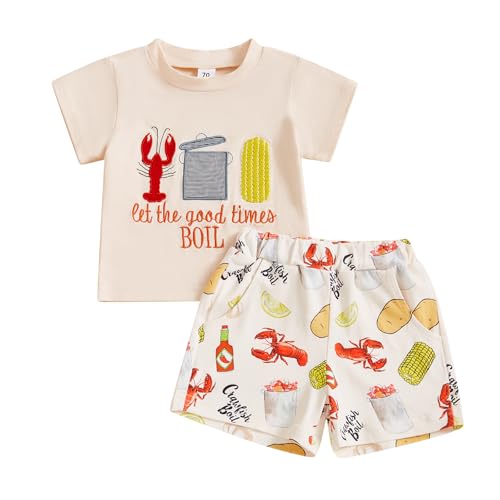 Geagodelia Baby Jungen Kleidung Sommer Outfit Babykleidung Set T-Shirt Top + Shorts Neugeborene Kleinkinder Kinder Weiche Babyset Zweiteiler (B - Beige, 2-3 Jahre) von Geagodelia