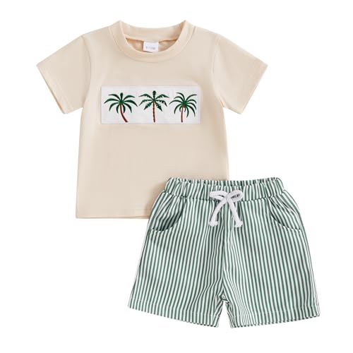 Geagodelia Baby Jungen Kleidung Sommer Outfit Babykleidung Set T-Shirt Top + Shorts Neugeborene Kleinkinder Kinder Weiche Babyset Zweiteiler (C - Beige Kokospalme, 3-4 Jahre) von Geagodelia