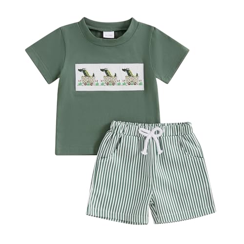 Geagodelia Baby Jungen Kleidung Sommer Outfit Babykleidung Set T-Shirt Top + Shorts Neugeborene Kleinkinder Kinder Weiche Babyset Zweiteiler (C - Grün Dinosaurier, 18-24 Monate) von Geagodelia