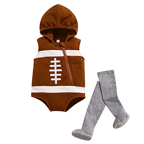 Geagodelia Baby Jungen Mädchen Ärmellos Hoodie mit Strümpfen Neugeborene Kleinkinder Weiche Kleidung Outfit Babykleidung Halloween Karneval (Braun Rugby, 3-6 Monate) von Geagodelia