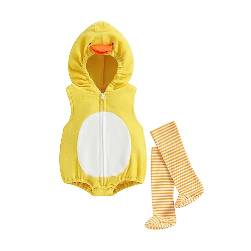 Geagodelia Baby Jungen Mädchen Ärmellos Hoodie mit Strümpfen Neugeborene Kleinkinder Weiche Kleidung Outfit Babykleidung Halloween Fasching Karneval (Gelb Küken, 18-24 Monate) von Geagodelia