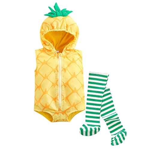Geagodelia Baby Jungen Mädchen Ärmellos Hoodie mit Strümpfen Neugeborene Kleinkinder Weiche Kleidung Outfit Babykleidung Halloween Karneval (Gelb Ananas, 18-24 Monate) von Geagodelia