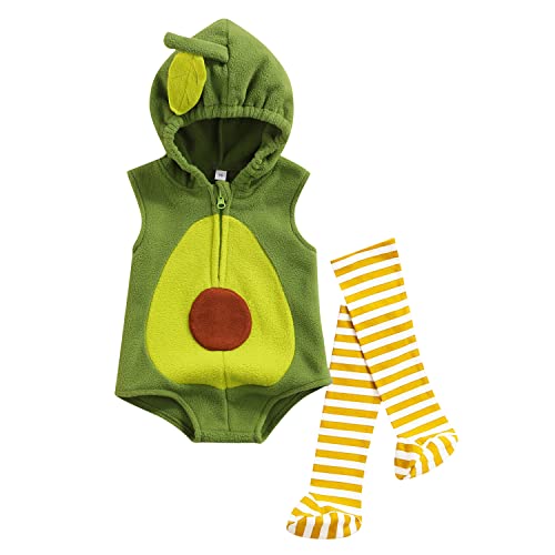 Geagodelia Baby Jungen Mädchen Ärmellos Hoodie mit Strümpfen Neugeborene Kleinkinder Weiche Kleidung Outfit Babykleidung Halloween Karneval (Grün Avocado, 3-6 Monate) von Geagodelia