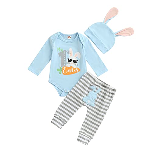 Geagodelia Baby Jungen Mädchen Ostern Kleidung Outfit Osterhase Babykleidung Set Body Top + Hose Neugeborene Weiche Babyset My First Easter (A - Hellblau, 0-3 Monate) von Geagodelia