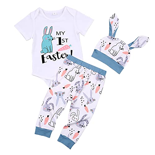 Geagodelia Baby Jungen Mädchen Ostern Kleidung Outfit Osterhase Babykleidung Set Body Top + Hose Neugeborene Weiche Babyset My First Easter (C - Blau, 12-18 Monate) von Geagodelia