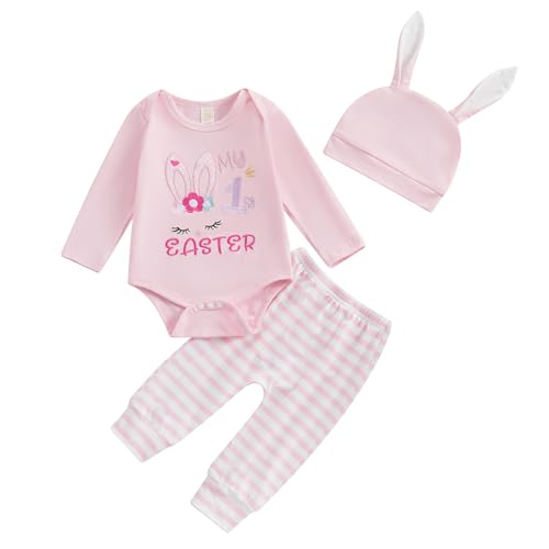 Geagodelia Baby Jungen Mädchen Ostern Kleidung Outfit Osterhase Babykleidung Set Body Top + Hose Neugeborene Weiche Babyset My First Easter (F - Pink, 0-3 Monate) von Geagodelia