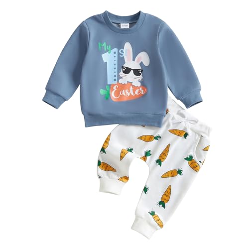 Geagodelia Baby Jungen Mädchen Ostern Kleidung Outfit Osterhase Babykleidung Set Langarmshirt Top + Hose Neugeborene Kleinkinder Weiche Babyset My First Easter (A - Blau, 6-12 Monate) von Geagodelia