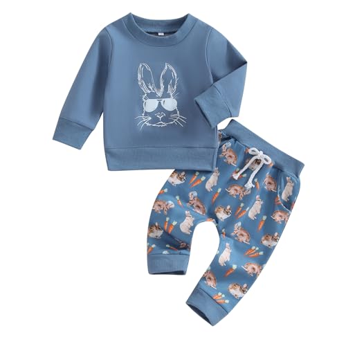 Geagodelia Baby Jungen Mädchen Ostern Kleidung Outfit Osterhase Babykleidung Set Langarmshirt Top + Hose Neugeborene Kleinkinder Weiche Babyset My First Easter (B - Blau, 18-24 Monate) von Geagodelia