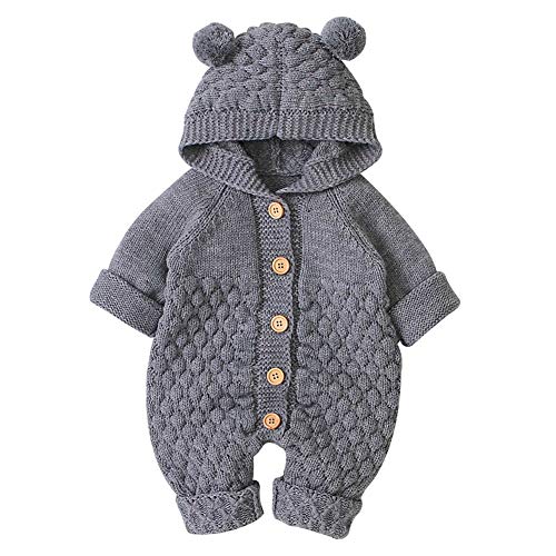 Geagodelia Baby Jungen Mädchen Overall Strampler Winteroverall Babykleidung Neugeborene Kleinkinder Weiche Langarm Kleidung Outfit Jumpsuit Herbst Winter T-35879 (6-12 Monate, Grau 79) von Geagodelia