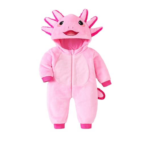 Geagodelia Baby Jungen Mädchen Strampler Overall Tier Monster Kuschelig Fleece Kleidung mit Kapuze Babykleidung Neugeborene Kinder Outfit My First Halloween Winter Herbst (Pink Monster, 3-6 Monate) von Geagodelia