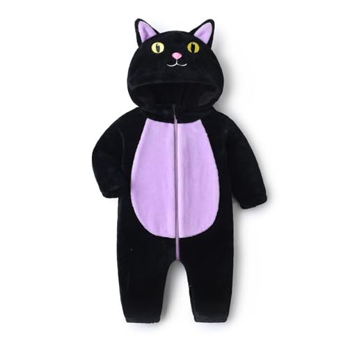 Geagodelia Baby Jungen Mädchen Strampler Overall Tier Monster Kuschelig Fleece Kleidung mit Kapuze Babykleidung Neugeborene Kinder Outfit My First Halloween Winter Herbst (Schwarz Katze, 3-4 Jahre) von Geagodelia