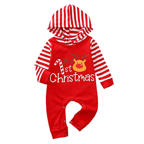 Geagodelia Baby Jungen Mädchen Strampler Overall Weihnachten Babykleidung Schlafstrampler Neugeborene Weiche Kleidung Weihnachtsoutfit My First Christmas (12-18 Monate, Rot - Elch) von Geagodelia