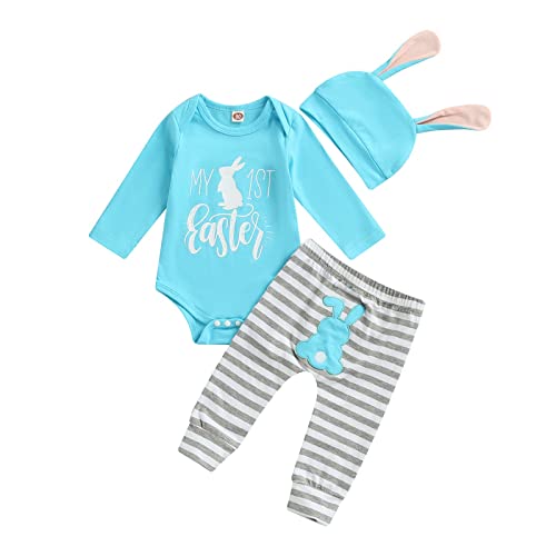 Geagodelia Baby Jungen Mädchen Ostern Kleidung Outfit Osterhase Babykleidung Set Body Top + Hose Neugeborene Weiche Babyset My First Easter (A - Blau, 3-6 Monate) von Geagodelia