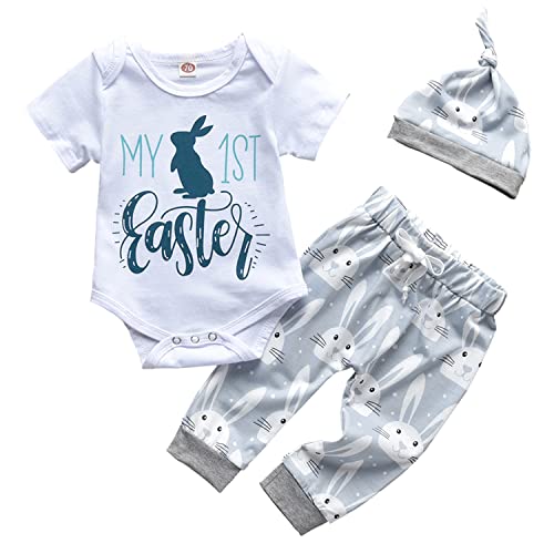 Geagodelia Baby Jungen Mädchen Ostern Kleidung Outfit Osterhase Babykleidung Set Body Top + Hose Neugeborene Weiche Babyset My First Easter (B - Weiß, 3-6 Monate) von Geagodelia