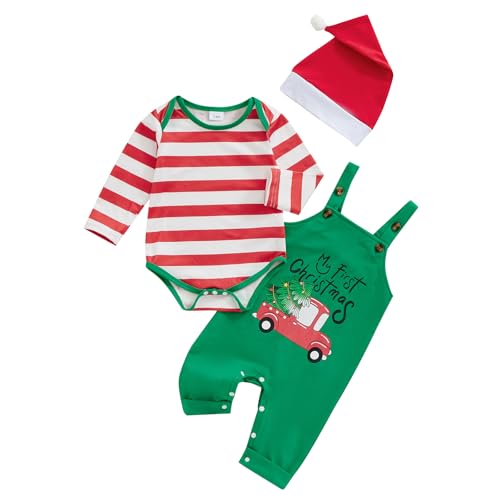 Geagodelia Baby Jungen Weihnachten Outfit Kleidung Weihnachtsoutfit Babykleidung Set Body Strampler + Hose mit Hosenträger Neugeborene Babyset My First Christmas (Rot & Grün - LKW, 3-6 Monate) von Geagodelia