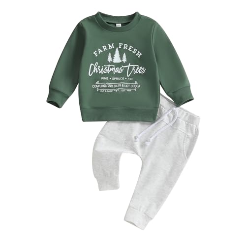 Geagodelia Baby Jungen Weihnachten Outfit Kleidung Weihnachtsoutfit Babykleidung Set Langarmshirt Sweatshirt + Hose Neugeborene Weiche Babyset Zweiteiler (F - Grün, 3-6 Monate) von Geagodelia