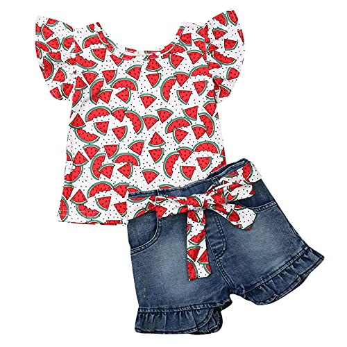 Geagodelia Baby Kinder Kleidung Outfit Mädchen Kinderkleidung Babykleidung Set Bluse Top T-Shirt + Jeans Shorts Kleinkinder Weiche Sommer Babyset (Rot 06, 5-6 Jahre) von Geagodelia
