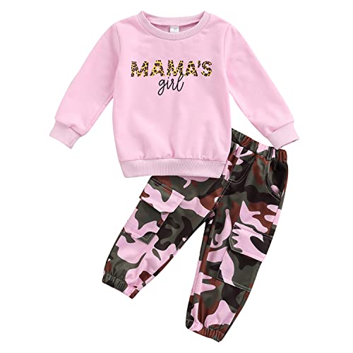 Geagodelia Baby Kinder Mädchen Kleidung Outfit Babykleidung Kinderkleidung Set Langarmshirt Top + Camouflage Hose Neugeborene Weiche Babyset (Mama's Girl, 1-2 Jahre) von Geagodelia