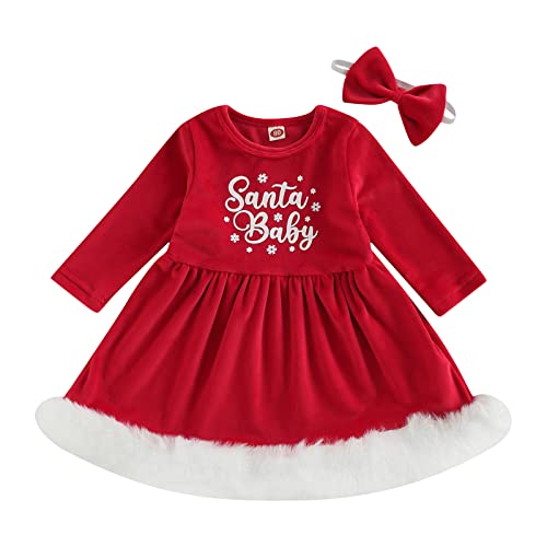 Geagodelia Baby Kinder Mädchen Weihnachten Kleid Outfit Prinzessin Weihnachtskleid Weihnachtsoutfit Langarm Babykleidung Kuschelige Kleidung (Rot 04, 12-18 Monate) von Geagodelia