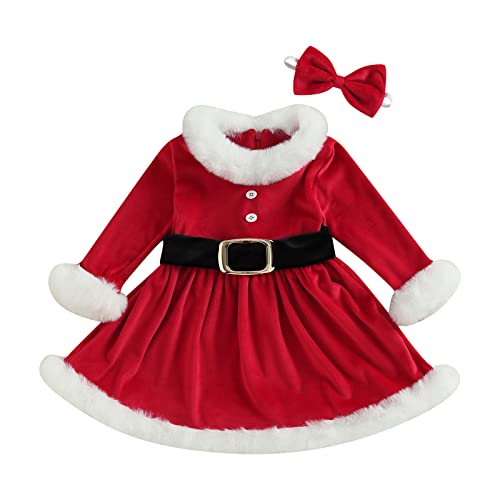 Geagodelia Baby Kinder Mädchen Weihnachten Kleid Outfit Prinzessin Weihnachtskleid Weihnachtsoutfit Langarm Babykleidung Kuschelige Kleidung (Rot 05, 18-24 Monate) von Geagodelia