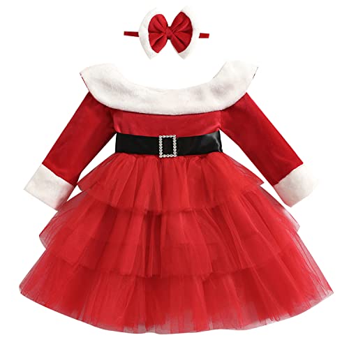 Geagodelia Baby Kinder Mädchen Weihnachten Kleid Outfit Prinzessin Weihnachtskleid Weihnachtsoutfit Langarm Babykleidung Kuschelige Kleidung (Rot 29, 6-7 Jahre) von Geagodelia