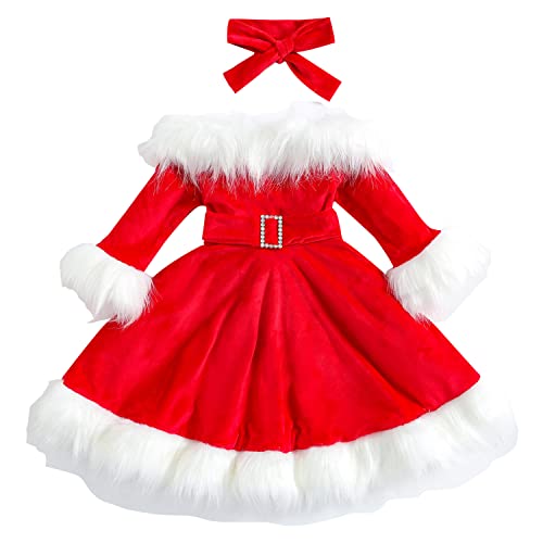 Geagodelia Baby Kinder Mädchen Weihnachten Kleid Outfit Prinzessin Weihnachtskleid Weihnachtsoutfit Langarm Babykleidung Kuschelige Kleidung (Rot 69, 1-2 Jahre) von Geagodelia