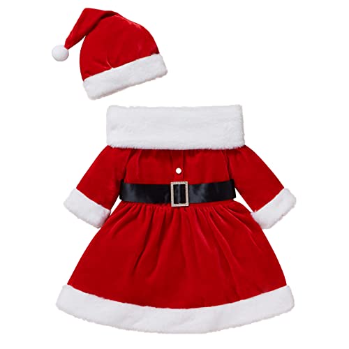 Geagodelia Baby Kinder Mädchen Weihnachten Kleid Outfit Prinzessin Weihnachtskleid Weihnachtsoutfit Langarm Babykleidung Neugeborene Weiche Weihnachtsmann Kleidung (Rot 34, 18-24 Monate) von Geagodelia