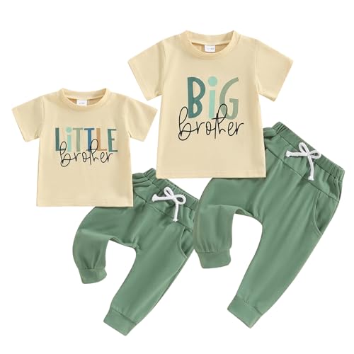 Geagodelia Baby Kleidung Jungen Neugeborene Set Kurzarm T-Shirt und Hose Matching Bruder Sommer Kleidung Outfits (Großer Bruder Grün, 12-18 Months) von Geagodelia