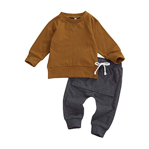 Geagodelia Baby Kleidung Jungen Sweatshirts Langarm Oberteile Hose Baby Neugeborenen Set Outfit Babykleidung Set (Braun, 12-18 Monate) von Geagodelia