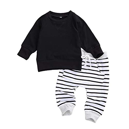 Geagodelia Baby Kleidung Jungen Sweatshirts Langarm Oberteile Hose Baby Neugeborenen Set Outfit Babykleidung Set (Schwarz, 0-6 Monate) von Geagodelia