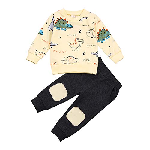 Geagodelia Baby Kleidung Jungen Sweatshirts Langarm Oberteile Hose Baby Neugeborenen Set Outfit Babykleidung Set (Tier Beige, 12-18 Monate) von Geagodelia