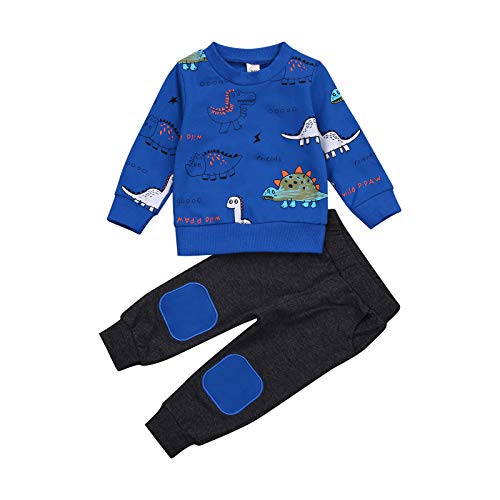 Geagodelia Baby Kleidung Jungen Sweatshirts Langarm Oberteile Hose Baby Neugeborenen Set Outfit Babykleidung Set (Tier Blau, 12-18 Monate) von Geagodelia