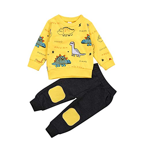 Geagodelia Baby Kleidung Jungen Sweatshirts Langarm Oberteile Hose Baby Neugeborenen Set Outfit Babykleidung Set (Tier Gelb, 6-12 Monate) von Geagodelia