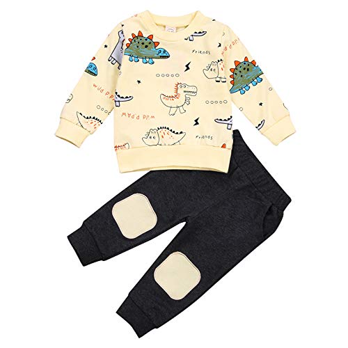 Geagodelia Baby Kleidung Outfit Jungen Babykleidung Set T-Shirt Sweatshirt + Hose Neugeborene Weiche Dinosaurier Babyset (Beige - Langarm, 6-12 Monate) von Geagodelia