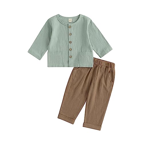 Geagodelia Baby Kleidung Set Junge Hose und Langarmshirt Bekleidungssets für Kleinkinder Baby Jungen Baumwolle Sommer Outfits (02 B - Dunkelkhaki, 18-24 Months) von Geagodelia