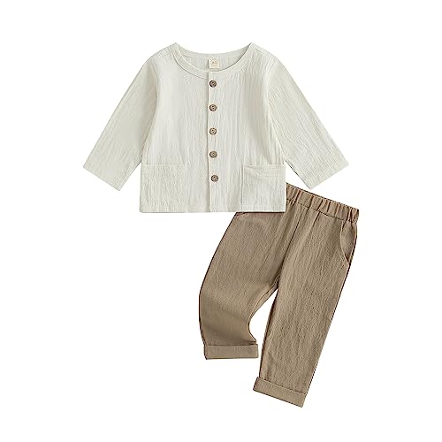 Geagodelia Baby Kleidung Set Junge Hose und Langarmshirt Bekleidungssets für Kleinkinder Baby Jungen Baumwolle Sommer Outfits (02 B - Khaki, 2-3 Years) von Geagodelia