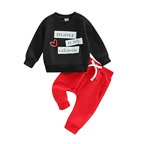 Geagodelia Baby Kleidung Set Junge Langarm Sweatshirt Pullover Oberteil + Hose Neugeborenes Mein erster Valentinstag Baby Outfit für Frühling Winter (Mama is My Valentine Rot, 6-12 Monate) von Geagodelia