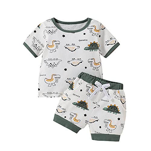 Geagodelia Baby Kleidung Set Kinder Kleinkinder Baby Jungen T-Shirt Kurzarm Oberteile + Shorts Baby Neugeborenen Set Sommer Outfits Babykleidung Set 0-5 Jahre (Grün, 18-24 Monate) von Geagodelia