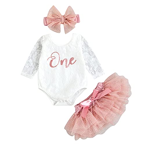 Geagodelia Baby Mädchen 1. Geburtstag Kleidung Outfit Babykleidung Set Body Strampler + Tüllrock Prinzessin Rock Neugeborene Kindergeburtstag Geschenke 1 Jahr (Pink & Weiß 64, 12-18 Monate) von Geagodelia