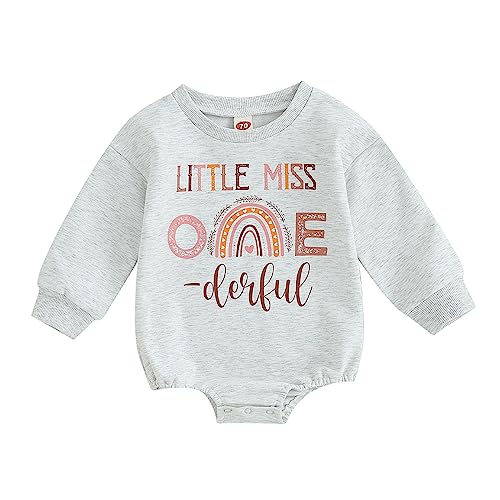 Geagodelia Baby Mädchen 1. Jahr Geburtstags Outfit Langarm Body Oberteil Mein Erster Geburtstag Kleidung (Little Miss One-derful Hellgrau, 12-18 Monate) von Geagodelia