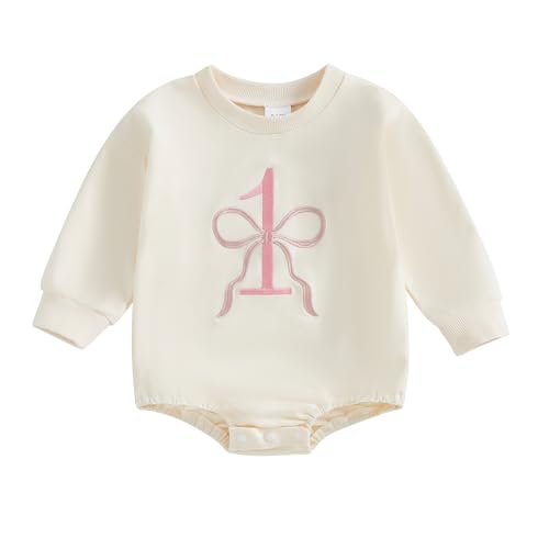 Geagodelia Baby Mädchen 1. Jahr Geburtstags Outfit Langarm Body Oberteil Mein Erster Geburtstag Kleidung (One Schleife Beige, 12-18 Monate) von Geagodelia